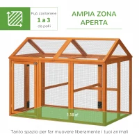 PawHut Gabbia per Galline in Legno con Porte Multiple e Rete in Metallo, 140x88.5x106cm, Arancione(m-4)