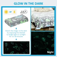 HOMCOM Glow in The Dark Flannel Fleece Blanket for Sofas, All-Season Fluffy Warm Throw Blanket for Bed, Couch, Chair, Kids Dinosaur Luminous Blanket for Boys and Girls, 203x152cm, Grey(m-5)