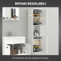 kleankin Mobile Bagno in Legno a Parete con 2 Armadietti, 2 Ripiani e Scaffale Aperto, 30x30x131.5 cm, Bianco(m-7)