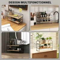 HOMCOM Organisateur de bureau, étagère de rangement à 2 niveaux, 42l x 16,5P x 24,5H cm, étagère en bois structure métal noir(m-5)
