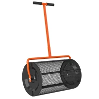 Outsunny Compost Spreader, 24" Peat Moss Spreader with Height Adjustable T Shaped Handle and Metal Mesh Basket, Garden Spreader for Seeding, Spreading Manure, Orange(m-10)