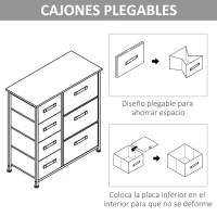 HOMCOM Cómoda con 7 Cajones de Tela Cajonera Armario de Almacenaje Multifuncional para Dormitorio Salón Pasillo 63,5x30x71 cm Gris(m-7)