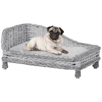 Pawhut Wicker Dog Cat Bed Kitten Lounger  Pet Bed Rattan Willow Basket Soft Cushion Lightweight 69 x 42 x 33 cm Grey(m-1)