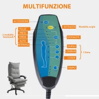 Vinsetto Sedia da Ufficio Imbottita con 6 Punti Massaggianti, Altezza Regolabile e Rotelle, 70x62x120-130 cm, Grigio(m-4)