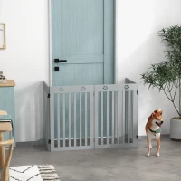 PawHut Wooden Pet Gate Foldable Freestanding Dog Safety Barrier w/ Support Feet, Grey(m-2)