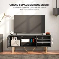 HOMCOM Meuble TV banc TV meuble pour télévision jusqu'à 50 pouces avec placard, étagère réglable et passe-câbles , noir(m-5)