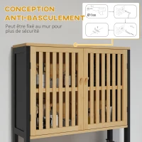 HOMCOM Étagère de toilettes meuble de salle de bain dessus toilette WC avec placard 2 portes et étagère ouverte bambou(m-8)