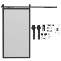 HOMCOM 244 CM quincaillerie de porte coulissante sans perçage kit de rail pour porte de grange simple en acier noir(m-1)