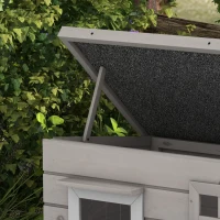 PawHut Wooden Outdoor Cat House, Elevated Cat Shelter Kennel, Pet Play House with Openable Top, Asphalt Roof, Window, Grey(m-8)