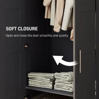 HOMCOM Double Panel Door Wardrobe, with Shelves - Black(m-5)