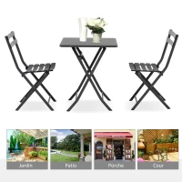 Outsunny Salon de jardin bistro pliable - table carrée dim. 60L x 60l x 71H cm avec 2 chaises - métal thermolaqué gris(m-6)