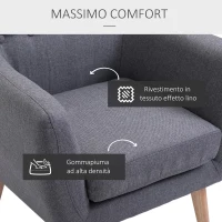 HOMCOM Poltrona Imbottita Moderna, Poltroncina da Camera Soggiorno con Braccioli Tessuto Legno 68 × 58.5 × 76cm Grigio Chiaro(m-5)