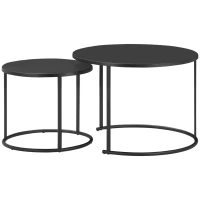 Outsunny Juego de 2 Mesas de Café Ø70x50 cm y Φ50x43 cm Mesitas Auxiliares Redondas de Metal para Jardín Salón Domitorio Carga Máxima de 25 kg Negro(m-10)