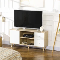 HOMCOM Meuble TV pour télévision jusqu'à 45 pouces pieds en bois massif style scandinave 3 niches 1 placard 120 x 30 x 60 cm(m-8)
