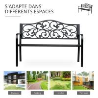 Outsunny Banc de jardin 3 places terrasse Style Cosy Chic 127L x 60l x 85H cm métal époxy anticorrosion Noir(m-6)
