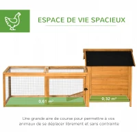 PawHut Poulailler avec nichoir cage à poules avec perchoir pondoir enclos avec grand d'espace d'activité rampe tiroir à déjection bois naturel massif dim. 180L x 92l x 78H cm(m-4)