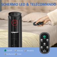 HOMCOM Ventilatore a Torre con 3 Velocità e 4 Modalità, Timer di 12h, Pannello LED e Telecomando, Nero(m-7)