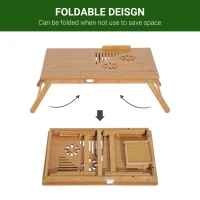 HOMCOM Portable Laptop Desk Notebook Tray PC Bed Table with Drawer Adjustable & Foldable (55L x 35W x 22-32.5H (cm))(m-5)
