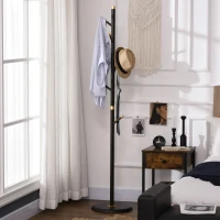 HOMCOM Vintage Coat Rack Stand Freestanding Hall Tree with 6 Hooks Bamboo Frame for Entryway Hallway Bedroom Walnut(m-2)