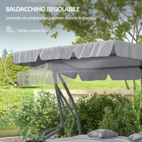 Outsunny Dondolo Letto da Giardino con Tettuccio Regolabile e Vassoi, in Acciaio e Poliestere, 200x120x164 cm, Grigio(m-5)
