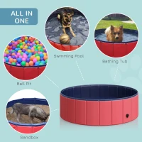 PawHut Dog Paddling Pool, Foldable Dog Pool, Leakproof & Hard Plastic, Portable Pet Bathtub with Non-Slip Base & Drainage Hole, for Indoors, Outdoors, Garden, Patio, 100 x 30 cm, Red(m-4)