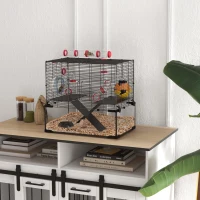 PawHut Gerbil Cage Dwarf Hamster Cage, with Deep Glass Bottom, Tunnels, Hut, Exercise Wheel, 60 x 40 x 57cm(m-10)