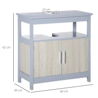 kleankin Mueble para Debajo del Lavabo Armario de Suelo de Baño con 2 Puertas y Estante Estilo Moderno 60x30x62 cm Gris(m-3)