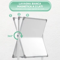 HOMCOM Lavagna Magnetica Bianca a 2 Facce con Accessori e 4 Ruote, in Alluminio e Acciaio, 127x50x165 cm(m-4)