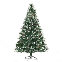 HOMCOM Albero di Natale Innevato 180 cm con Rami Folti, Bacche Rosse, Base Pieghevole e Rimovibile(m-1)