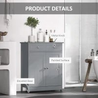 kleankin 75x60cm Freestanding Bathroom Storage Cabinet Unit w/ 2 Drawers Cupboard Adjustable Shelf Metal Handles Traditional Style Grey(m-6)