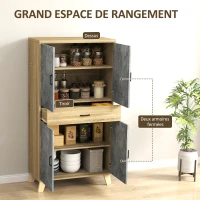 HOMCOM Armoire de cuisine buffet cuisine meuble de rangement avec 2 placards à portes double, étagères réglables et tiroir(m-4)