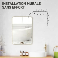 HOMCOM Miroir murale miroir salle de bain rectangulaire avec cadre en alliage d'aluminium or pour chambre, salon 50 x 70 cm(m-7)