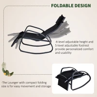 Outsunny Garden Rocking Chair with 5-Level Adjustable Backrest, Rocking Sun Lounger with Removeable Headrest Pillow, Footrest, Armrest and Safety Stopper, Black(m-5)