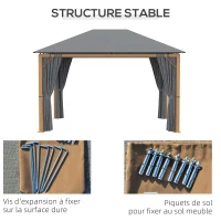 Outsunny Tonnelle de jardin rectangulaire avec rideaux et toile de toit en polyester 4 x 3 m - structure en aluminium(m-6)