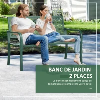 Outsunny Banc de jardin banc extérieur jardin en acier avec dossier à motif floral pour 2 personnes 127 x 63 x 83 cm vert foncé(m-5)