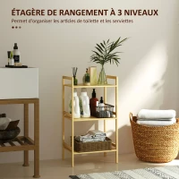 HOMCOM Étagère salle de bain à 3 niveaux étagère en bambou 3 étagères réglables 5 positions 43,5 x 31,5 x 80 cm bois naturel(m-4)