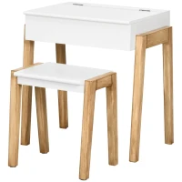 HOMCOM Ensemble table et chaise enfant style scandinave avec coffre de rangement 54,5 x 38 x 57,1 cm naturel et blanc(m-10)