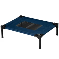 PawHut Cama Elevada para Perros Gatos Portátil Cama para Mascotas con Zona de Malla Transpirable y Tela Oxford para Interior Exterior 61x46x18 cm Azul(m-11)