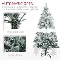HOMCOM 4.5' Artificial Snow Christmas Trees with Frosted Branches, Warm White or Colourful LED Lights, Steel Base(m-8)
