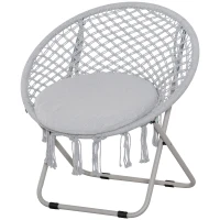 Outsunny Loveuse fauteuil rond de jardin fauteuil lune papasan pliable grand confort macramé coton polyester gris(m-10)