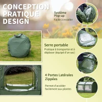 Outsunny Serre de jardin pop-up, serre de balcon, bâche renforcée PVC, châssis en acier, 4 portes zippées enroulables, sac de transport inclus, pour légumes plantes fleurs, 245x120x120cm, vert(m-4)
