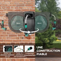 Outsunny Enrouleur tuyau arrosage dévidoir de tuyaux d'eau 30+2 m support mural + poignée pivotant à 180° 59 x 23 x 42 cm noir(m-5)