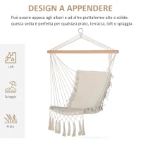 Outsunny Sedia Sospesa a Dondolo da Interno ed Esterno in Tessuto con Nappe, 90x50 cm, Crema(m-5)
