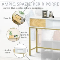 HOMCOM Tavolo Consolle in Legno, Consolle da Ingresso o Salotto con Design Moderno, Bianco e Oro, 80x30x80.5cm(m-4)