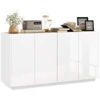 HOMCOM Credenza Moderna con Armadietti a 2 Ante, Chiusura Ammortizzata e Ripiani Regolabili, 140x40x75cm, Bianco Lucido(m-1)