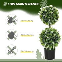 HOMCOM Set of 2 Decorative Artificial Plants Ball Trees with Lavender Flowers in Pot Fake Plants for Home Indoor Outdoor Decor, 70cm, White(m-5)