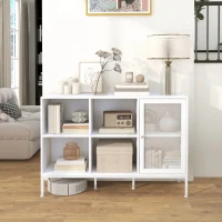 HOMCOM Buffet meuble de rangement 4 compartiments ouverts et 1 placard étagère réglable 120 x 37 x 81,5 cm blanc(m-8)