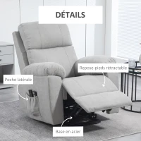 HOMCOM Fauteuil releveur électrique massant et dossier inclinable avec repose-pied télécommandes revêtement imitation lin gris(m-7)