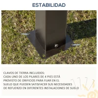 Outsunny Cenador de Jardín 3,65x3 m Pabellón de Acero con Techo de Policarbonato de 6 mm Protección UV 50+ y 4 Cortinas Laterales de Cremallera Gazebo para Fiestas Beige(m-7)