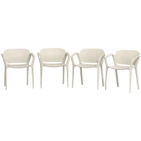 Outsunny Zestaw 4 Wodoodpornych Krzeseł Ogrodowych Stosowalnych z Podłokietnikami i Oparciem, Do 120 kg(m-1)